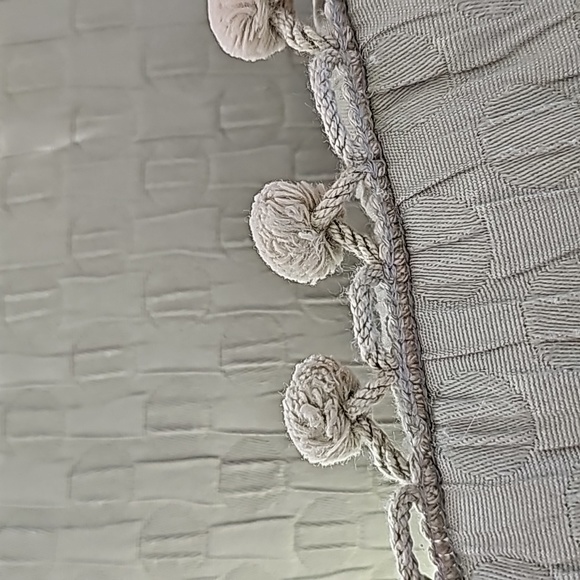 14 x 19" rectangular dot pattern green decorative pillows with poms - Picture 6 of 7